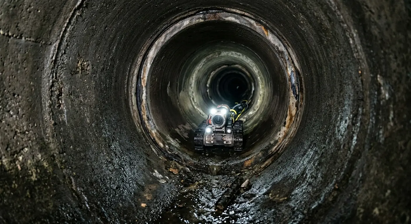 Robotic sewer camera inspecting pipe interior for Sewer Line Cleaning in Live Oak